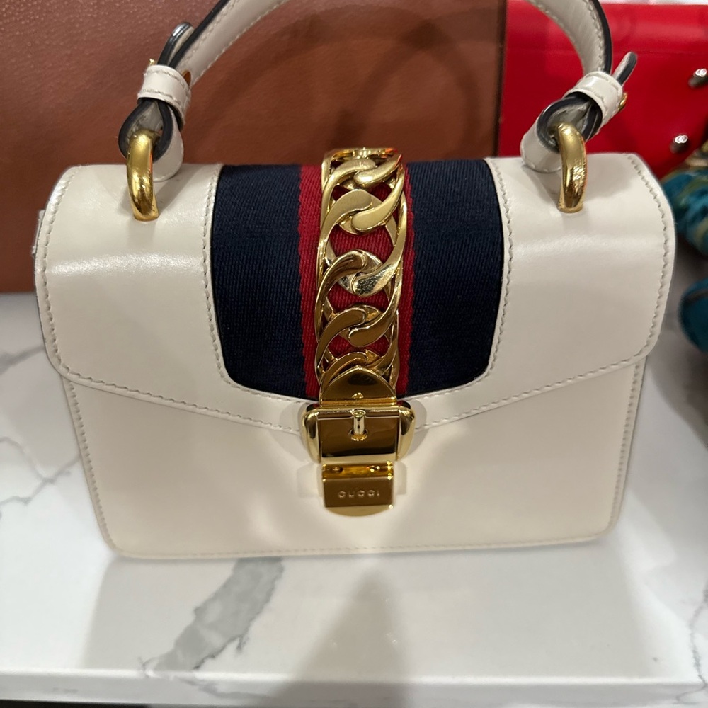 Gucci White and Gold Mini Bag with Red and Black Accents